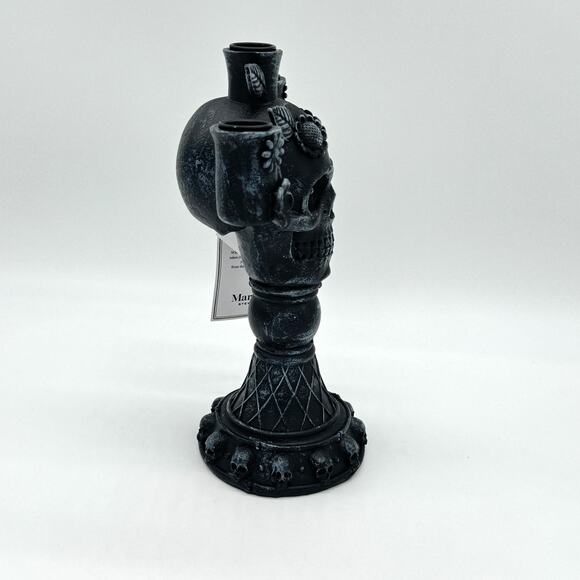 Martha Stewart Black Skull Candle Holder Candelabra LED Eyes Halloween Gothic - Picture 6 of 7